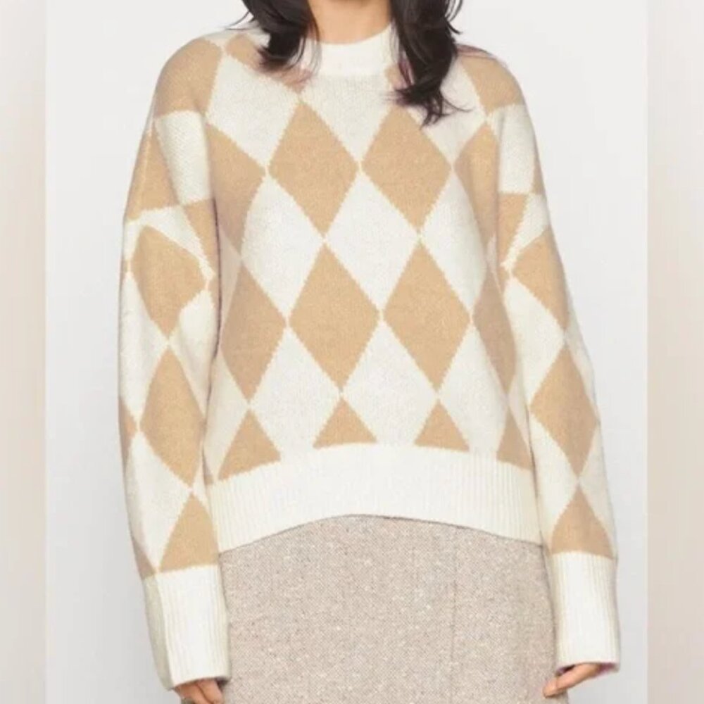 Abercrombie & Fitch Tan Cream Argyle Sweater